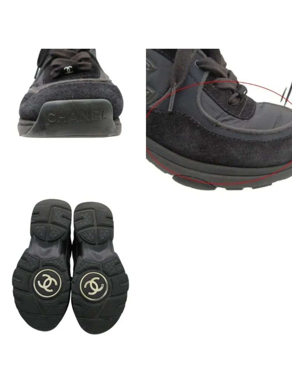 Chanel Sneakers Suede Leather Shoes CC Logo Black